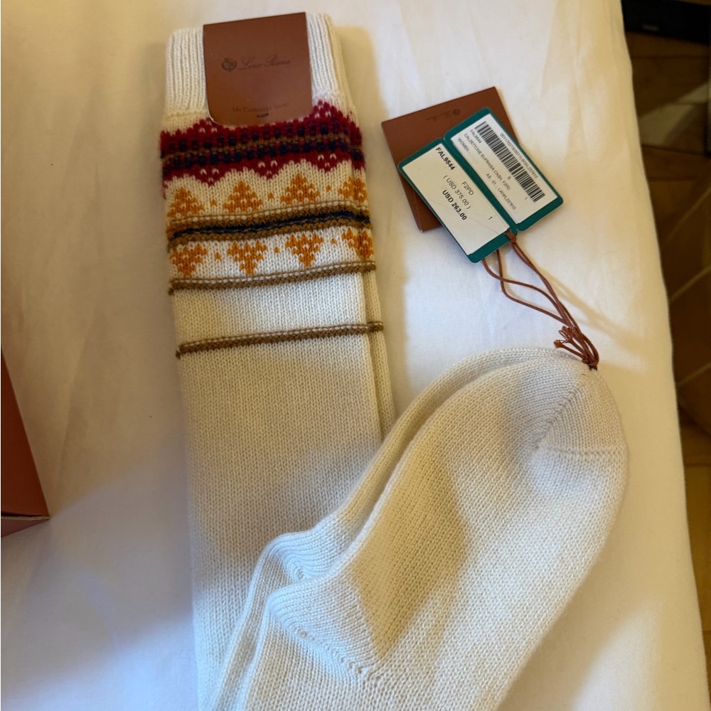 Loro Piana Cream and Multicolor Patterned Women's Socks